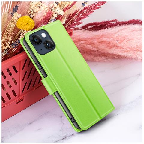 Custodia A Portafoglio Per Iphone 14 Plus Con Supporto E Linguetta Magnetica, Verde - Foto 2