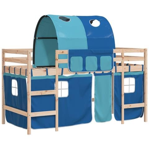 Letto a Soppalco con Tunnel Bambini Blu 90x190cm Massello Pino - Foto 1