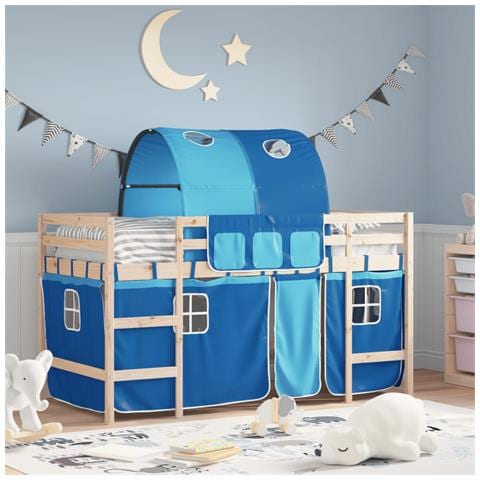Letto a Soppalco con Tunnel Bambini Blu 90x190cm Massello Pino - Foto 2