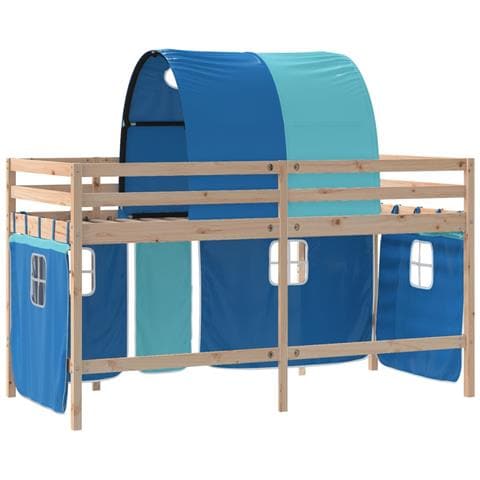 Letto a Soppalco con Tunnel Bambini Blu 90x190cm Massello Pino - Foto 9