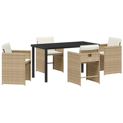 Set da Pranzo per Giardino con cuscino 5 pcs Beige Poly Rattan - Foto 1