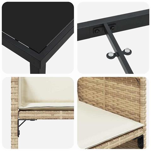 Set da Pranzo per Giardino con cuscino 5 pcs Beige Poly Rattan - Foto 9