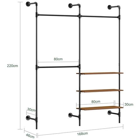Sobuy Rack Tubolare Fisso Con 3 Barre E 3 Ripiani In Mdf, Armadio Aperto Nero - Foto 2