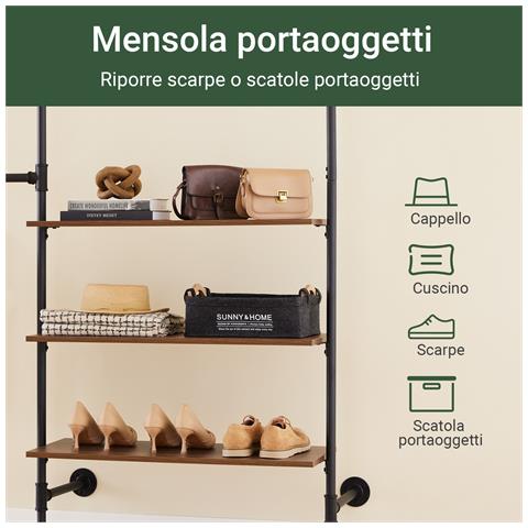 Sobuy Rack Tubolare Fisso Con 3 Barre E 3 Ripiani In Mdf, Armadio Aperto Nero - Foto 7