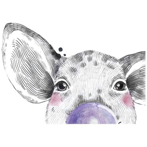Set Di 6 Stampe Animali Bambini Con Gomma Da Masticare Cervo Maiale Elefante Zorro Orso Cane A3 Senza Cornice - Foto 2