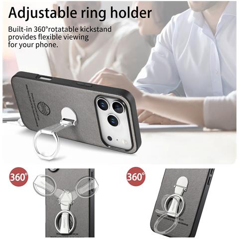 Custodia Grigia In Pelle Pu Compatibile Con Iphone 17 Pro Con Anello Rotante A 360° - Foto 2