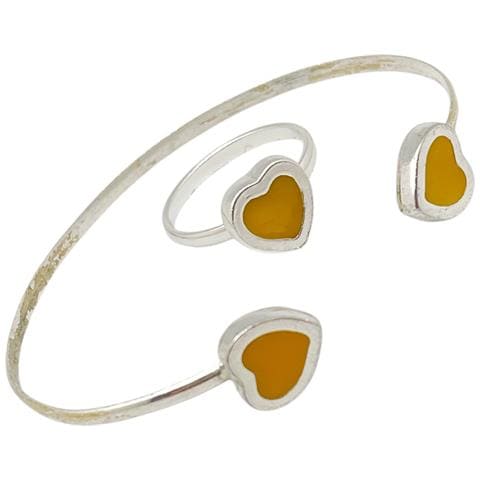 Bracciale E Anello Con Cuore In Argento 10µ Senape - Foto 3