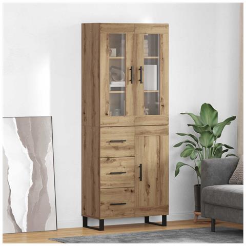 Credenza 2 pcs Rovere artigianale Legno Stratificato e Vetro - Foto 2