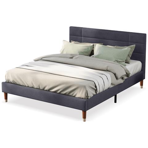 Letto Matrimoniale In Lino Grigio Con Testiera Alta E Design Neutro - Foto 1