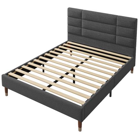 Letto Matrimoniale In Lino Grigio Con Testiera Alta E Design Neutro - Foto 3