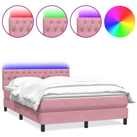 Letto a Molle con Materasso e LED Rosa 160x210 cm in Velluto - Foto 1