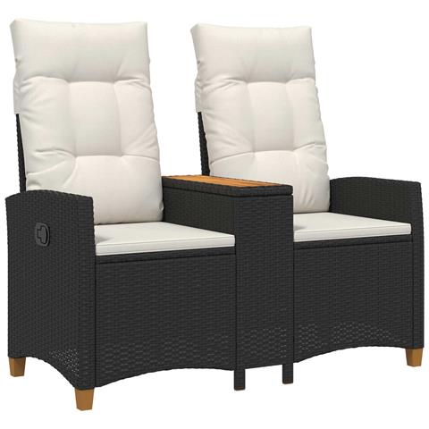 Panchina reclinabile con tavolo Nero e Bianco Crema polyrattan - Foto 1