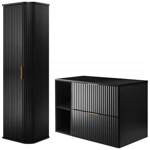 | Set di mobili da bagno - nero opaco - scaffalatura | 80/57/46 cm & 35/139/31 cm | Mobili sottolavabo, mobili da bagno, armadio alto, mobile da bagno - Foto 1