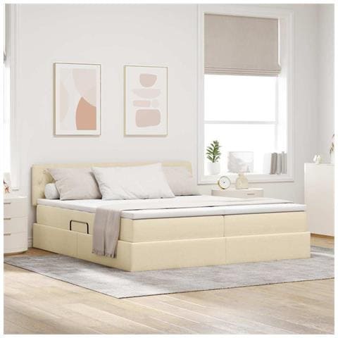 Letto con luci a strisce a LED Crema 180 x 200 cm Tessuto - Foto 2