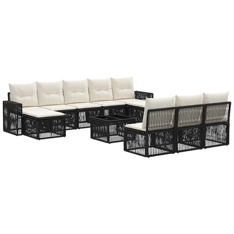 Set Divano da Giardino 11 pcs Nero e Bianco Crema polyrattan - Foto 1