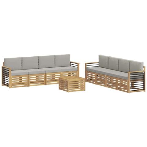 Set divani con cuscino 9 pcs Bianco e Grigio Chiaro Poliestere - Foto 1