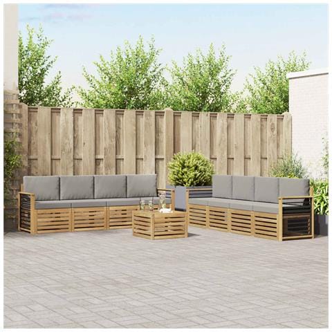 Set divani con cuscino 9 pcs Bianco e Grigio Chiaro Poliestere - Foto 2
