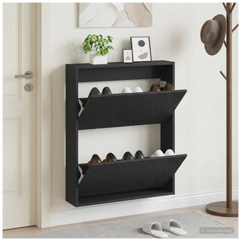 Mobiletto per Scarpe da Muro DELFT 71 x 17 x 86 cm Nero - Foto 2