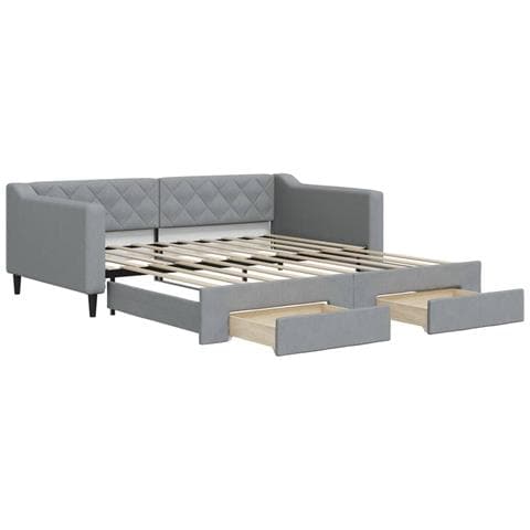 Divano Letto Estraibile Cassetti Grigio Chiaro 100x190 Tessuto - Foto 1
