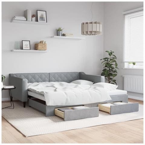 Divano Letto Estraibile Cassetti Grigio Chiaro 100x190 Tessuto - Foto 2