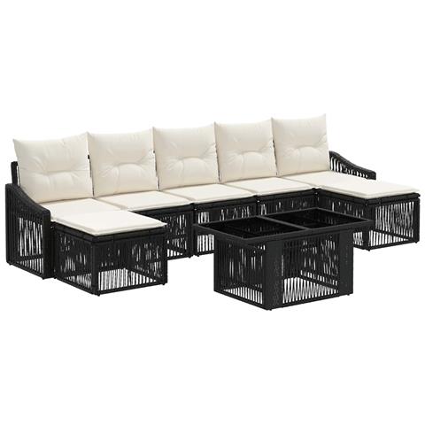 Set Divano da Giardino 8 pz Nero e Bianco Crema polyrattan - Foto 1