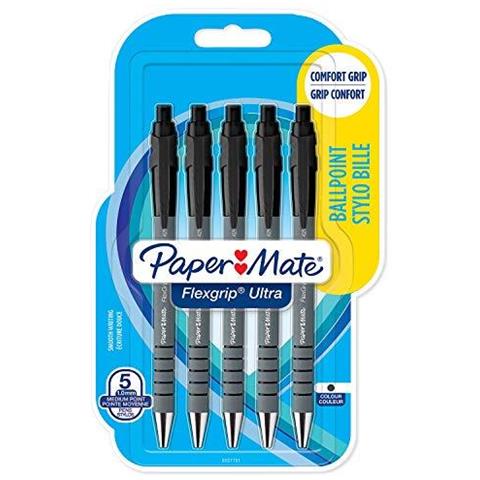 Flexgrip Ultra Retrattile Penne A Sfera Punta Media (10 Mm) Nero 5 Conte - Foto 1