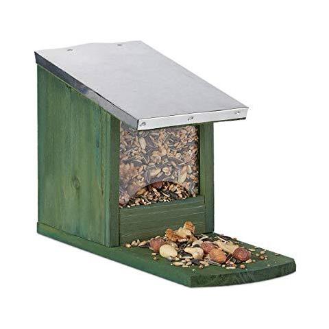 Feeder Nutrire Legno Stazione Resistente Agli Agenti Atmosferici Metal Roof In Piedi Scoiattolo Shack Marrone - Foto 1