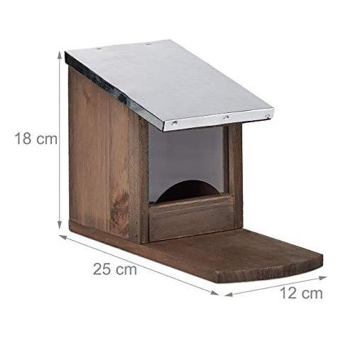 Feeder Nutrire Legno Stazione Resistente Agli Agenti Atmosferici Metal Roof In Piedi Scoiattolo Shack Marrone - Foto 2