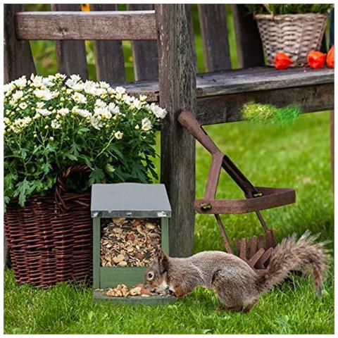 Feeder Nutrire Legno Stazione Resistente Agli Agenti Atmosferici Metal Roof In Piedi Scoiattolo Shack Marrone - Foto 4