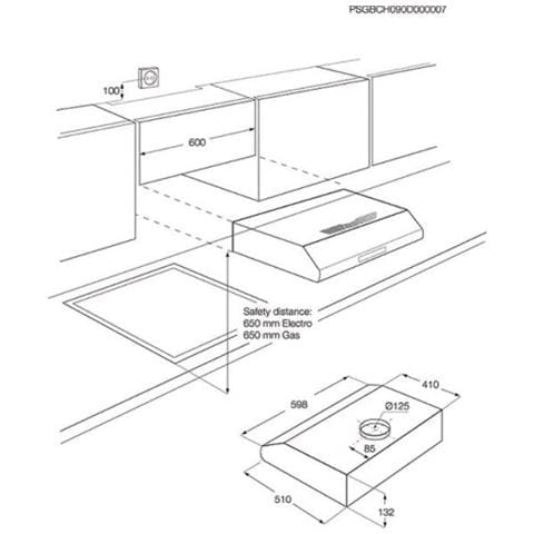 Cappuccio Visiera 60cm 272m3/h Grigio - Efu216s - Foto 4