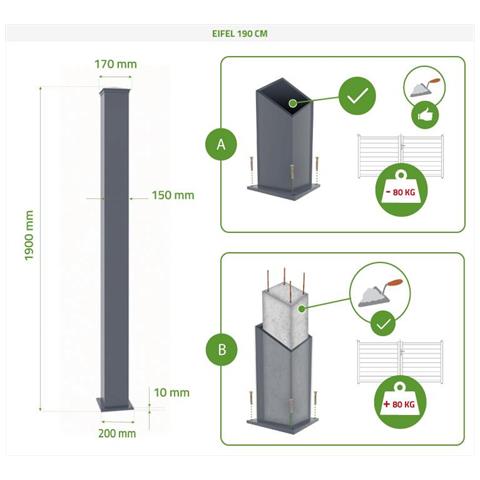 Pack Cancello A Battente Veleta 350b180 + 2 Pali Alluminio H. 190cm Grigio - Foto 8