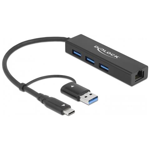 Hub USB 3.2 Gen 1 a 3 porte + Gigabit LAN con connettore USB Type-C o USB Tipo-A - Foto 1