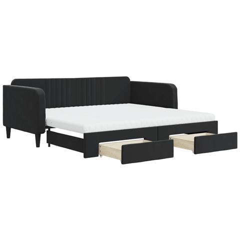 Divano Letto Estraibile Con Cassetti Nero 100x200 Cm In Velluto - Foto 1