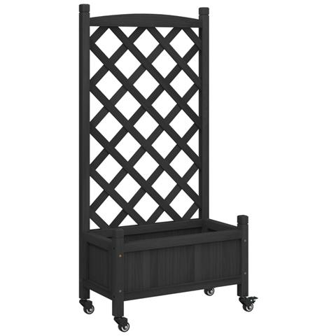 Fioriera Con Traliccio E Ruote Nera In Legno Massello Di Abete - Foto 2