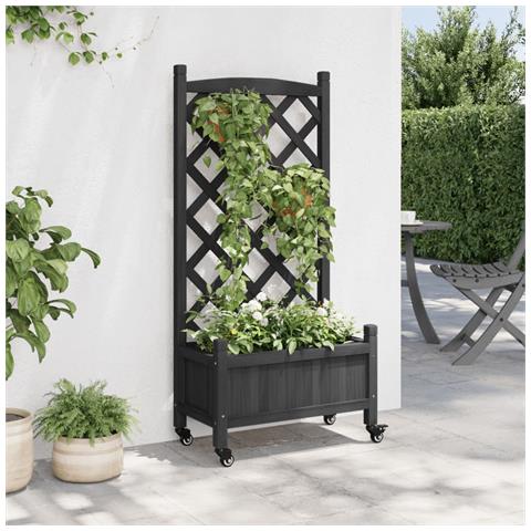 Fioriera Con Traliccio E Ruote Nera In Legno Massello Di Abete - Foto 3