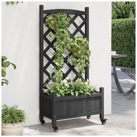 Fioriera Con Traliccio E Ruote Nera In Legno Massello Di Abete - Foto 1