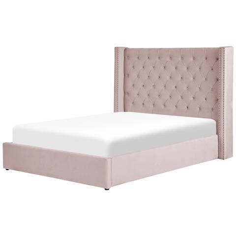 Letto Matrimoniale Contenitore Velluto Rosa Pastello 160 X 200 Cm Lubbon - Foto 2