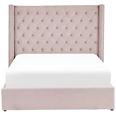 Letto Matrimoniale Contenitore Velluto Rosa Pastello 160 X 200 Cm Lubbon - Foto 8