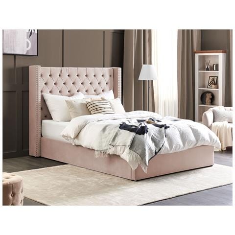 Letto Matrimoniale Contenitore Velluto Rosa Pastello 160 X 200 Cm Lubbon - Foto 1