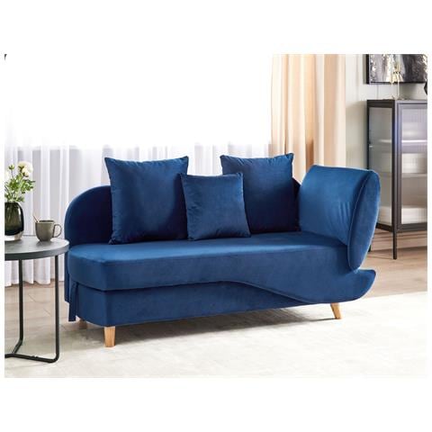 Chaise Longue Versione Destra Meri Velluto Blu Marino Con Contenitore - Foto 1