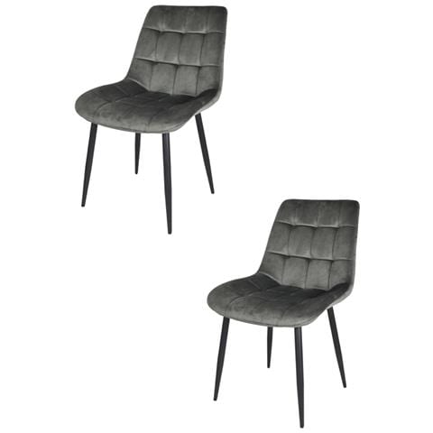 Set 2 Sedie Sala Da Pranzo Ariis Gambe In Acciaio Nero Opaco, Velluto Grigio Scuro - Foto 1