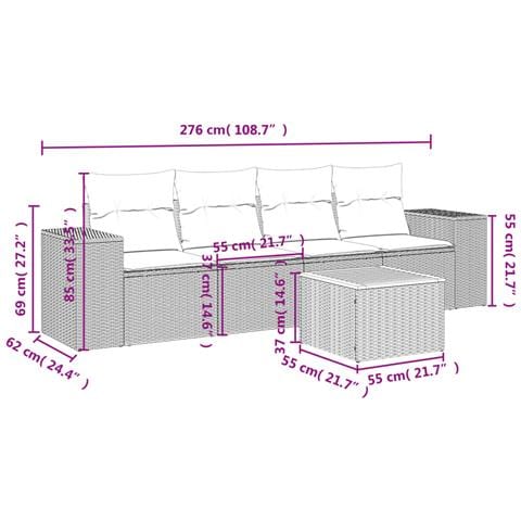 Set Divani da Giardino 5 pz con Cuscini in Polyrattan Nero - Foto 2