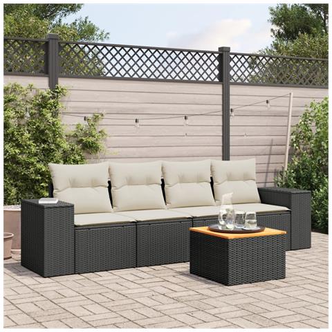 Set Divani da Giardino 5 pz con Cuscini in Polyrattan Nero - Foto 3