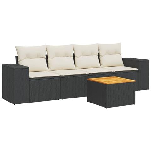 Set Divani da Giardino 5 pz con Cuscini in Polyrattan Nero - Foto 1