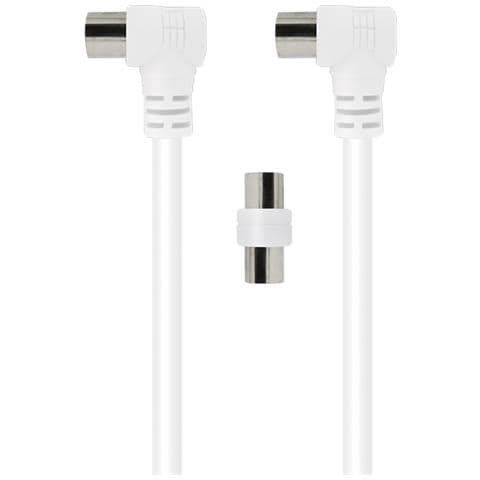 Cavo Tv Coassiale 9,52 Mm Angolato Maschio/femmina 5 M Con Adattatore Maschio/maschio, Bianco - Foto 1