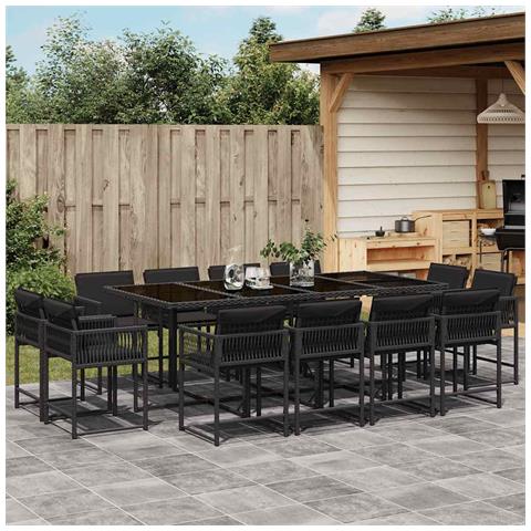 Set da Pranzo da Giardino 13pz con Cuscini Nero in Polyrattan - Foto 3