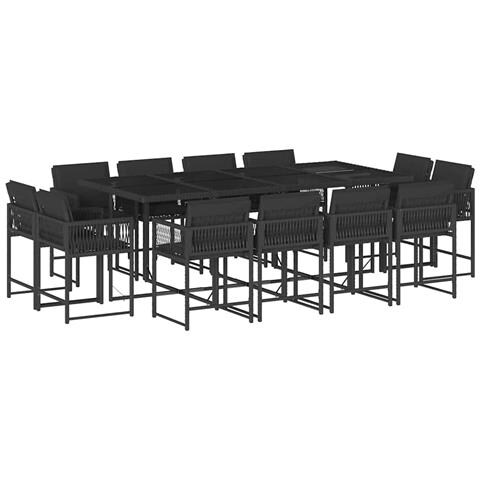 Set da Pranzo da Giardino 13pz con Cuscini Nero in Polyrattan - Foto 1
