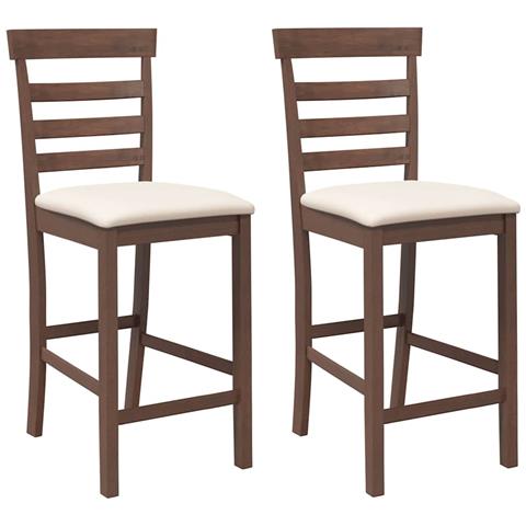 Sgabelli da Bar con Cuscini 2pz Marrone Legno Massello di Hevea - Foto 1