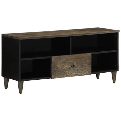 Mobile Porta Tv Nero 100x33x46 Cm In Legno Massello Di Mango - Foto 1