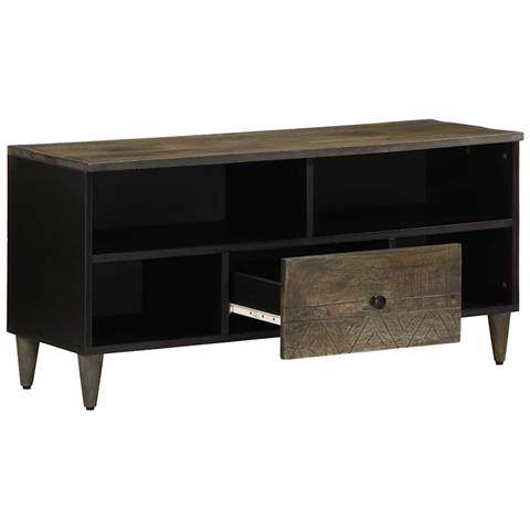 Mobile Porta Tv Nero 100x33x46 Cm In Legno Massello Di Mango - Foto 2